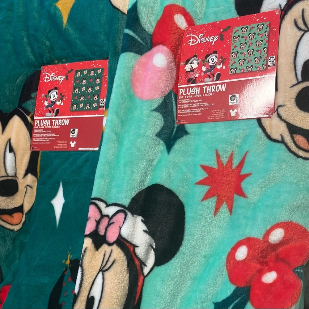 2x Disney Mickey + Minnie Christmas Plush Throw Blanket Set 50x60 Green cozy